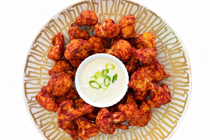 Buffalo Cauliflower Wings with Blue Inspired Dip